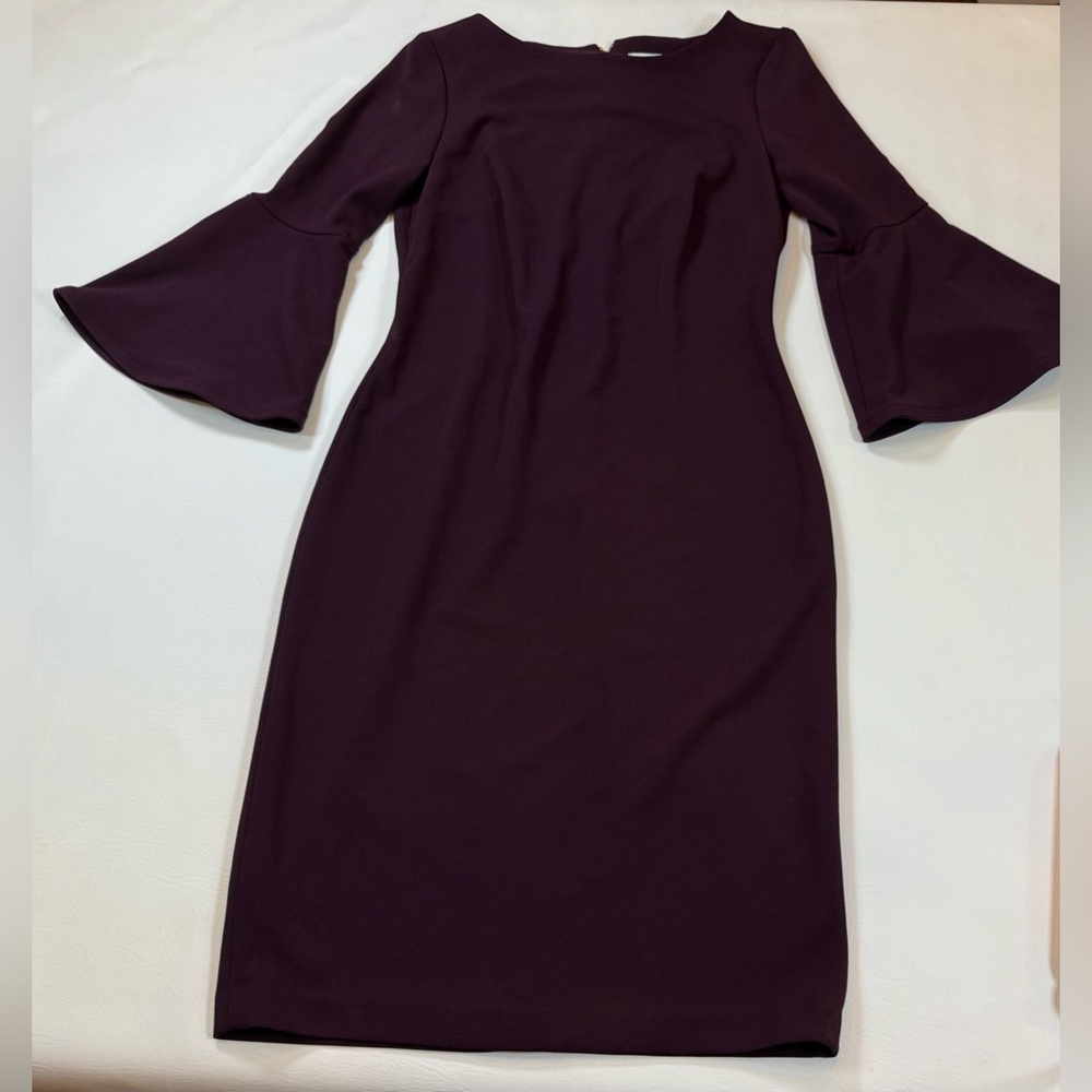 Calvin Klein plum size 4 women’s bell 3/4 sleeve boat neck sheath dress (U) - Picture 4 of 11